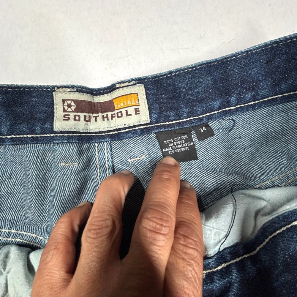 VTG Southpole 34 32X32 Baggy Carpenter Jeans Indigo Blue Wide Y2K Embroidery EUC - Picture 4 of 10